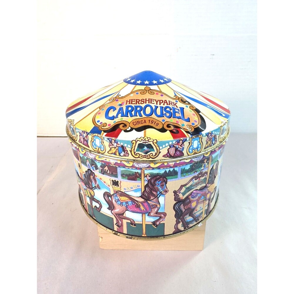 Vintage 1996 Hershey Park Carousel Metal Tin Hometown Series Canister